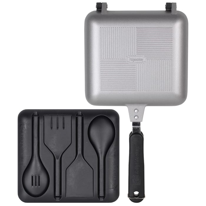 RidgeMonkey Deep Fill Sandwich Toaster XL with utensil MK2 Silver