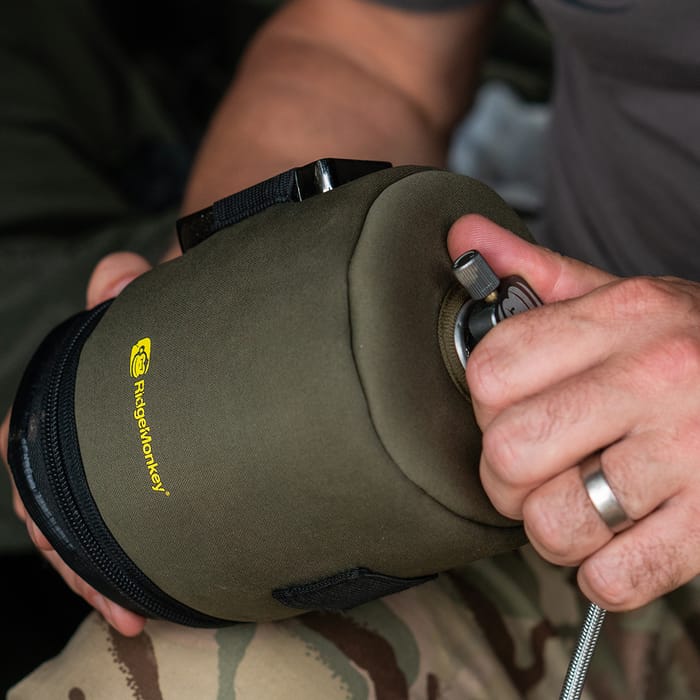 RidgeMonkey EcoPower USB Heated Gas Canister Fishing Cover In Use 2