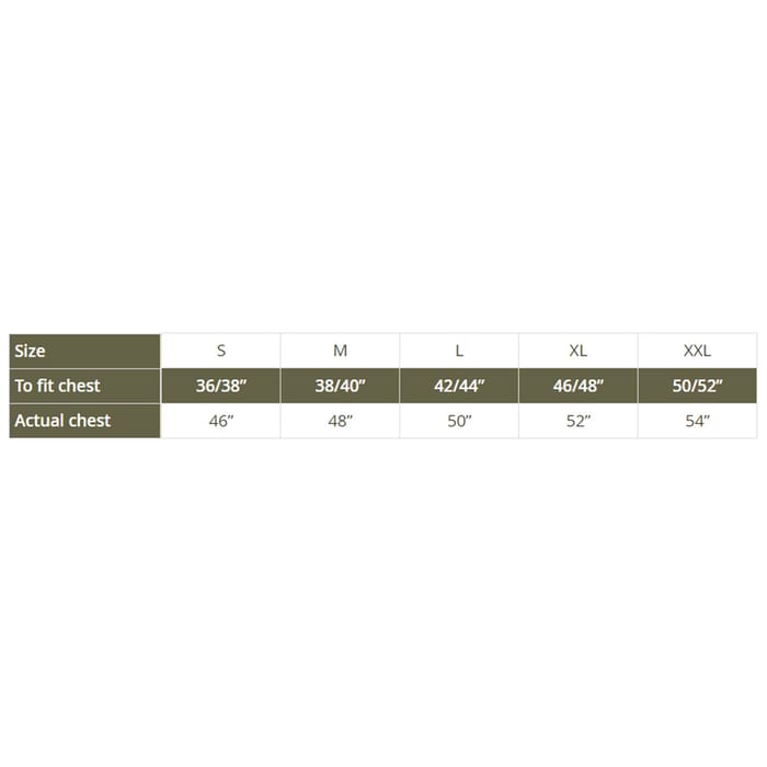 Snowbee Superlight Fly Vest - Sage Green / Grey Size Guide