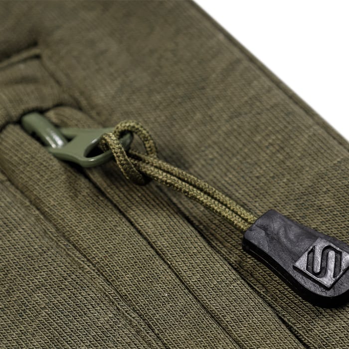 Sonik Green Fleece Fishing Shorts Close Up Zip