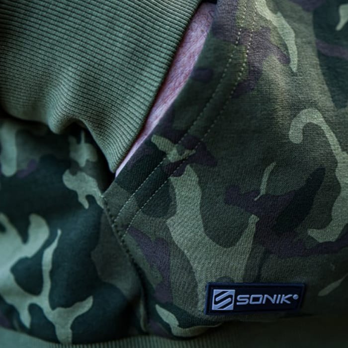 Sonik Camo Fishing Hoodie Close Up 6