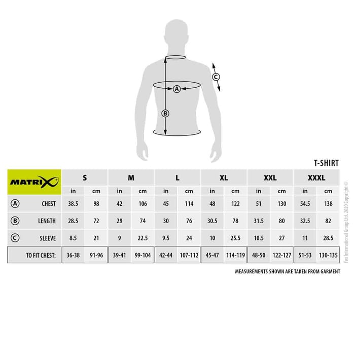 Matrix Minimal Black Marl Fishing T-Shirt Size Guide