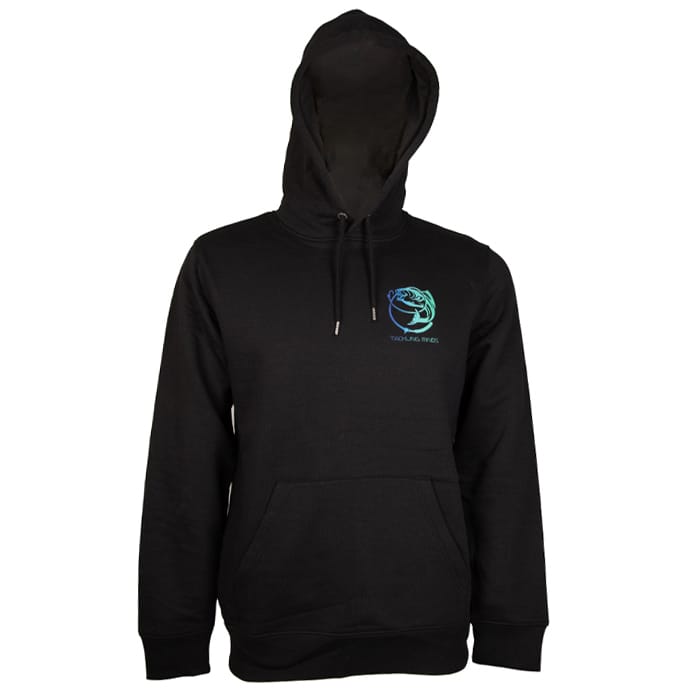 Tackling Minds Ultra Premium Black Fishing Hoodie Front Logo