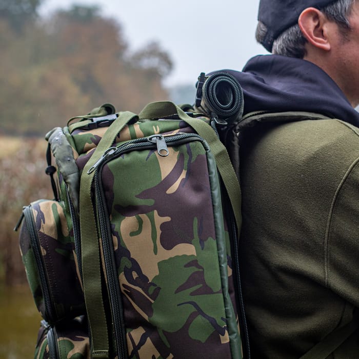 Trakker DPM 50 Ltr Rucksack In Use Close Up