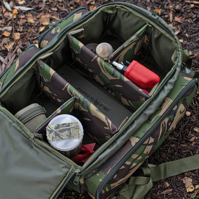 Trakker DPM 50 Ltr Rucksack On The Bank Open