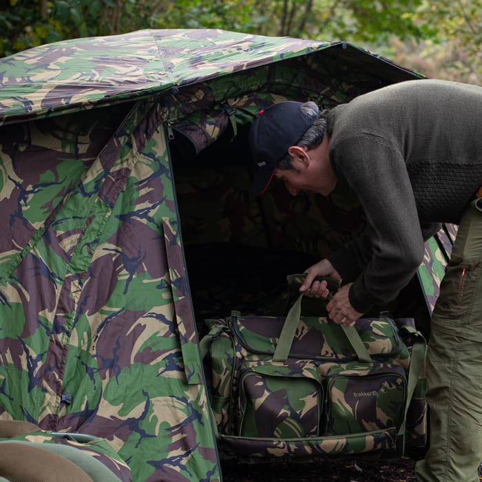 Trakker DPM Tempest Brolly 100 Full Infill On The Bank In Use