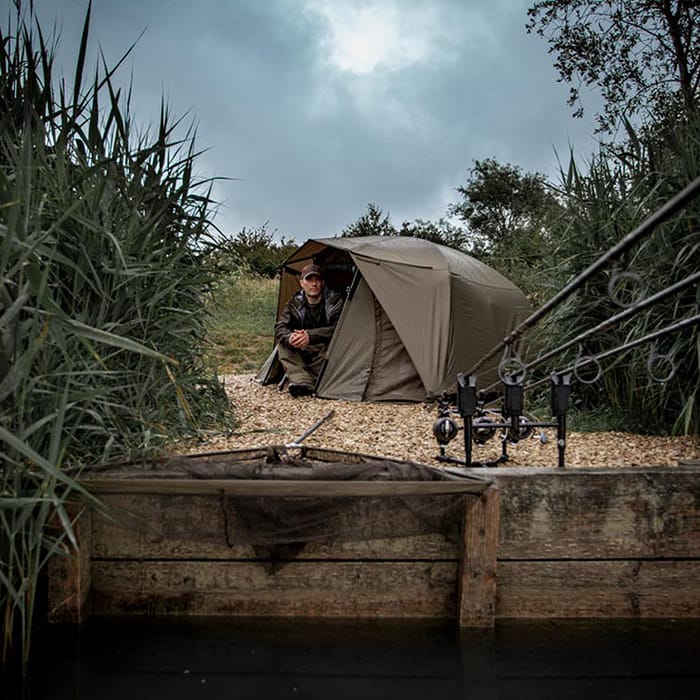 Trakker Tempest Fishing Brolly 100 Skull Cap Wrap In Use 2