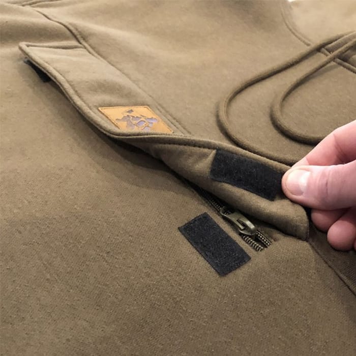 Vass Culture Zipped Chest Pocket Khaki Green Fishing Hoodie Close Up 1