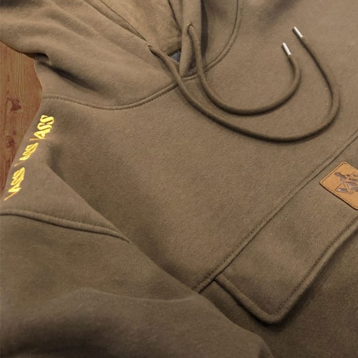 Vass Culture Zipped Chest Pocket Khaki Green Fishing Hoodie Close Up 2