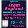 Drennan Team England Super Carbon Hooks to Nylon size 10