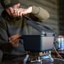 RidgeMonkey Multi-Purpose Fishing Pan And Griddle Set In Use 1