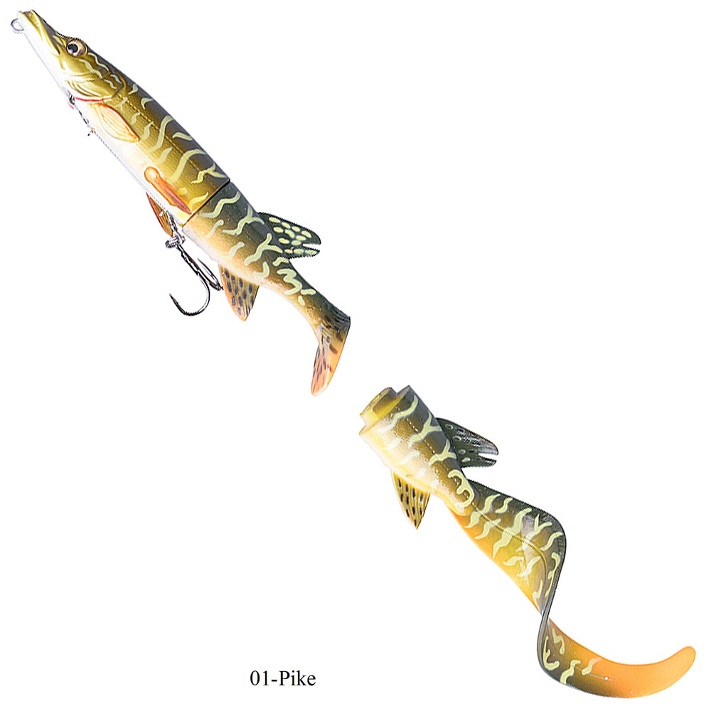 Savage Gear 3D Hybrid Pike Snoekaas - Hybride Rubberen Vis Met 2 Staarten