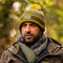 OMC Bobble Green / Mustard Fishing Beanie In Use 2
