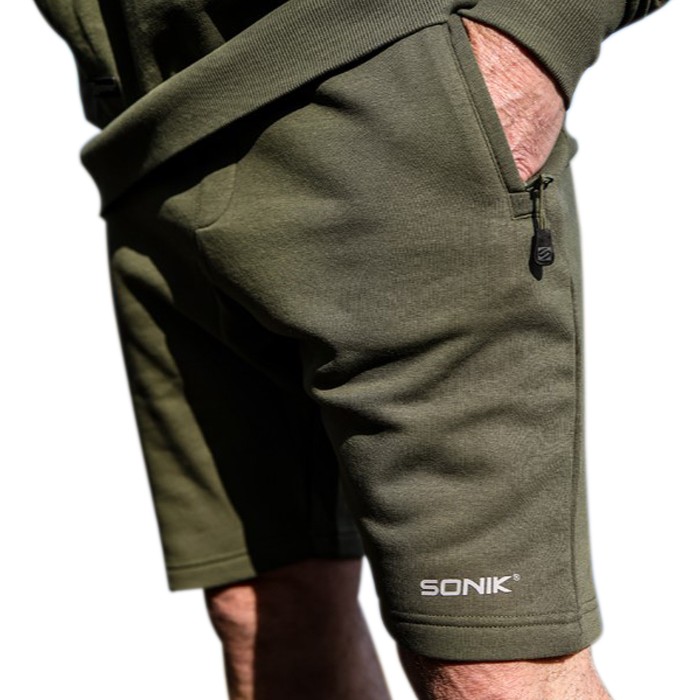 Sonik Green Fleece Fishing Shorts In Use 1