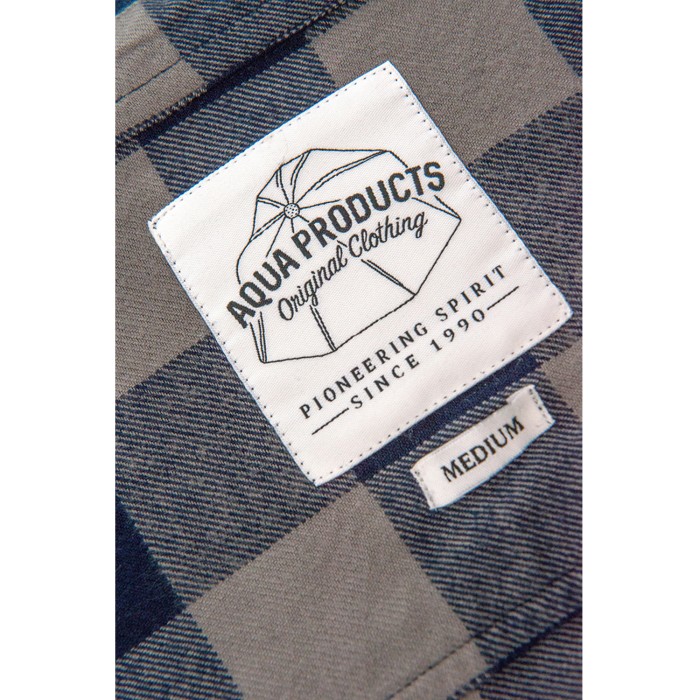 Aqua Products LS Blue Check Flannel Shirt Close Up 2