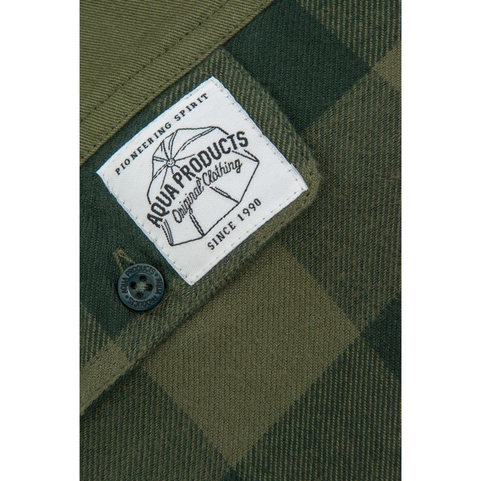 Aqua Products LS Green Check Flannel Shirt Close Up 1