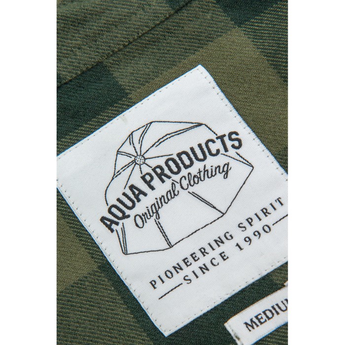 Aqua Products LS Green Check Flannel Shirt Close Up 2