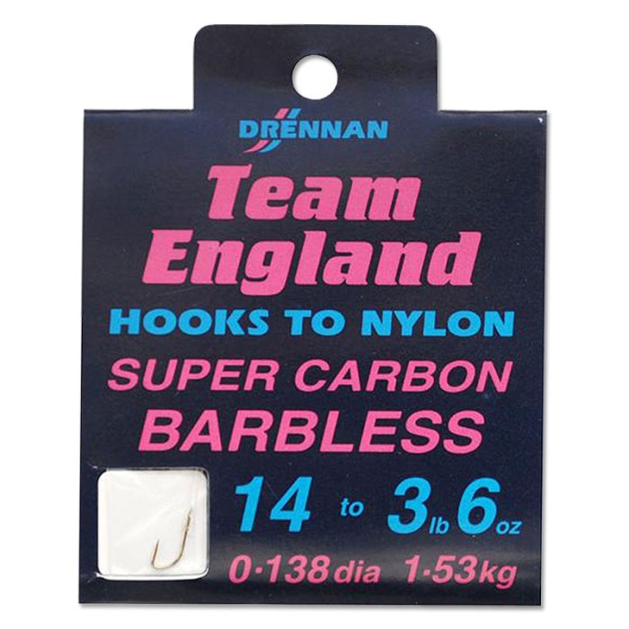 Drennan Team England Super Carbon Hooks to Nylon
