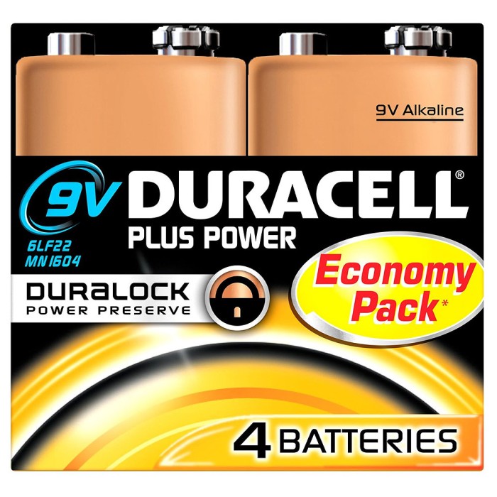 Duracell 9v Batteries (Four Pack)