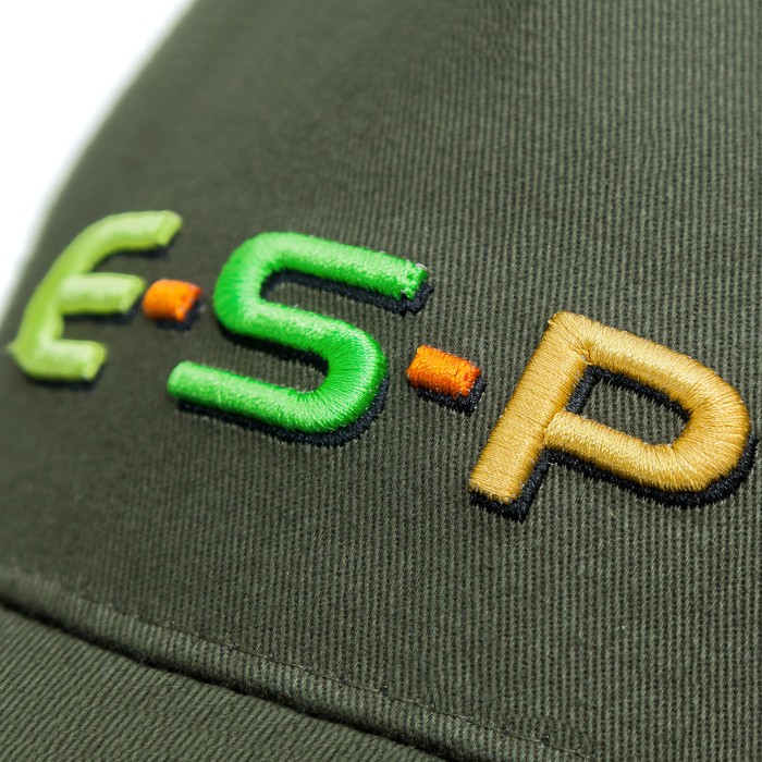 ESP 3D Logo Olive Green Fishing Cap Close Up Logo