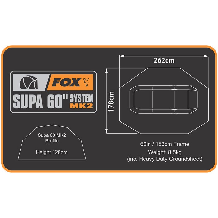 Fox Supa Brolly MK2 60in System Camo Dimensions