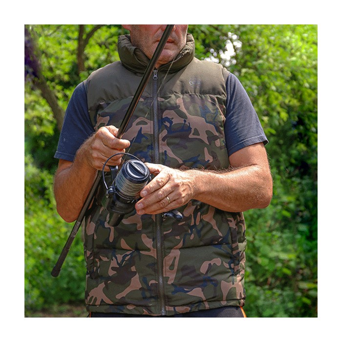 Fox Chunk Camo Khaki RS Gilet In Use