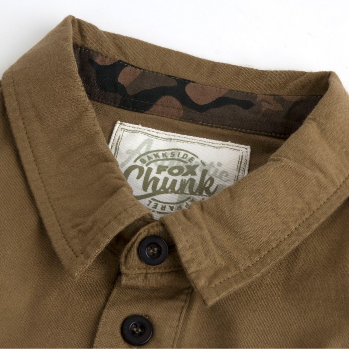 Fox Chunk Stonewash Khaki Polo Shirt Collar