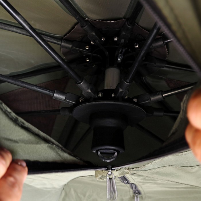 Fox Ultra 60 Khaki Fishing Brolly System Close Up Looking Inside