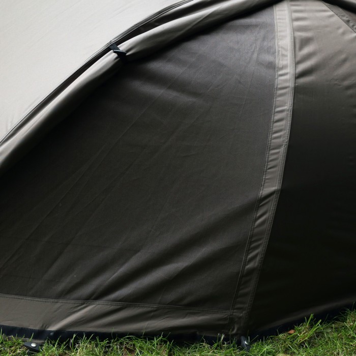 Fox Ultra 60 Khaki Fishing Brolly System Close Up Pitched
