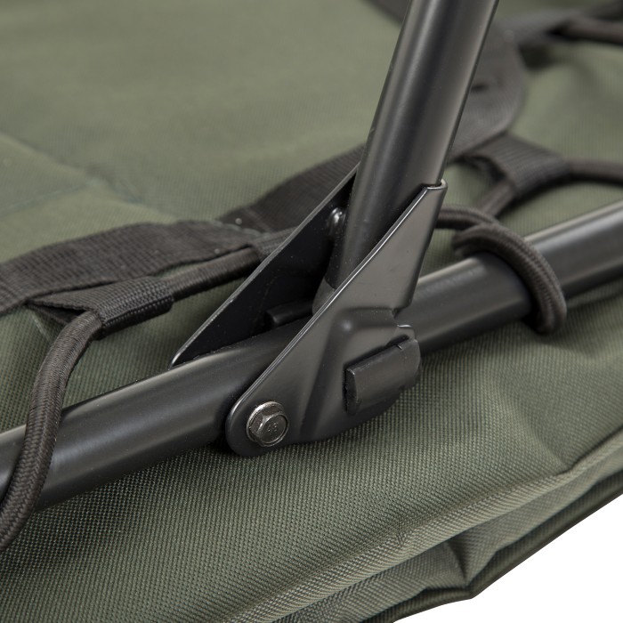 Close up of the side aspect of the JRC Defender Levelbed Wide Bedchair