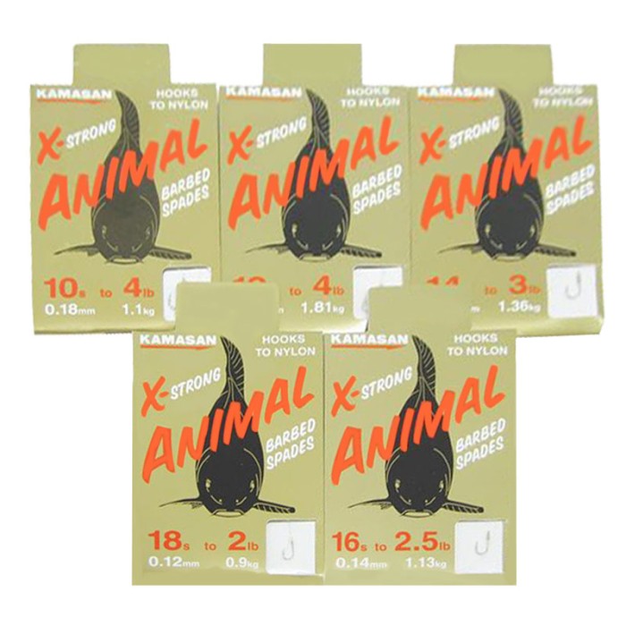 Kamasan Animal X-Strong Fishing Hooks to Nylon Sizes Range