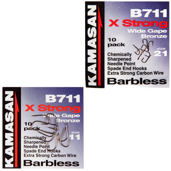 Kamasan B711 X-Strong Wide Gape Barbless Hooks