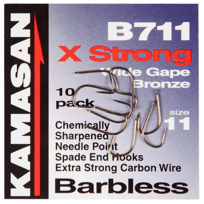 Kamasan B711 X-Strong Wide Gape Barbless Hooks Size 11