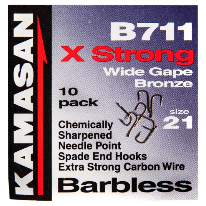 Kamasan B711 X-Strong Wide Gape Barbless Hooks Size 21