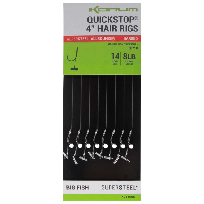 Korum Big Fish 4" Quickstop Hair Rigs Barbed