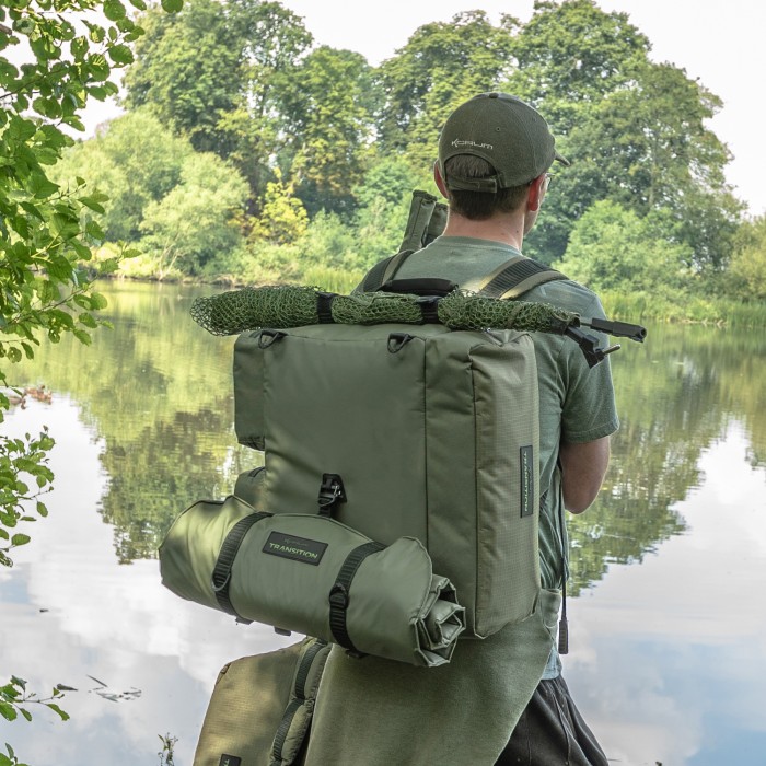 Korum Transition Compact Fishing Ruckbag In Use 2