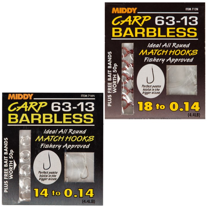 Middy 6313 Carp Match Barbless Hooks To Nylon