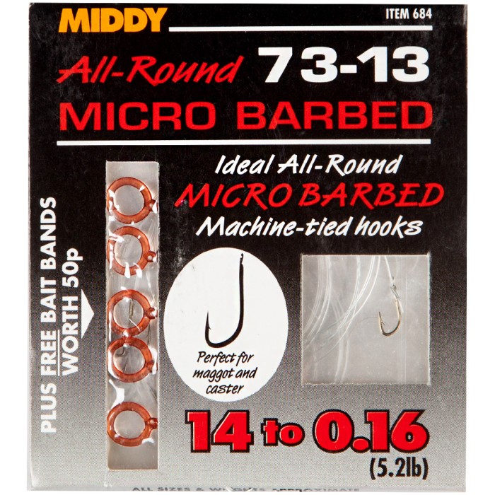 Middy 73-13 All-Round Micro Barbed Hooks To Nylon 14