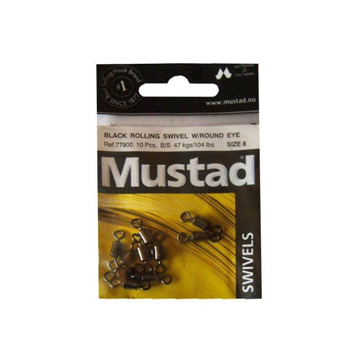 Mustad Black Rolling Swivel with Round Eye Size 8