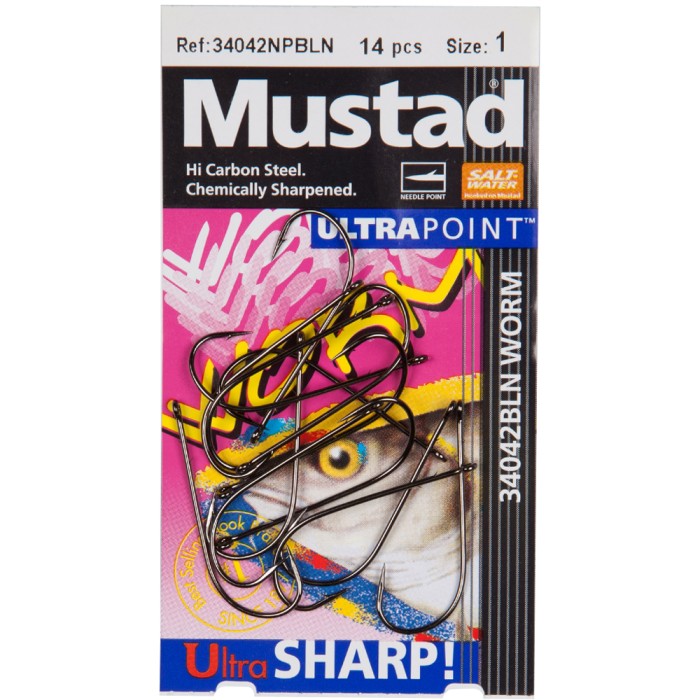 Mustad 34042BLN Power Worm Hooks Size 1