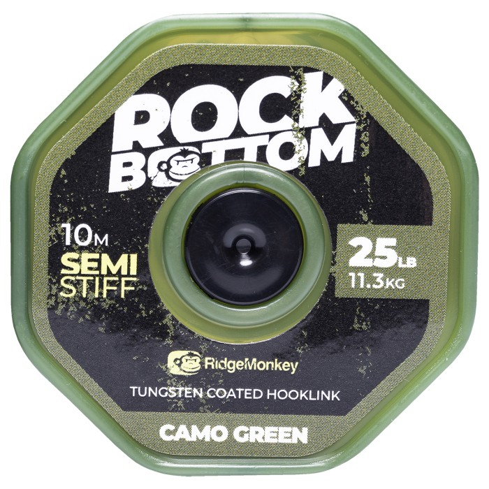 RidgeMonkey RM-Tec Rock Bottom Tungsten Coated Hooklink Semi Stiff Camo Green