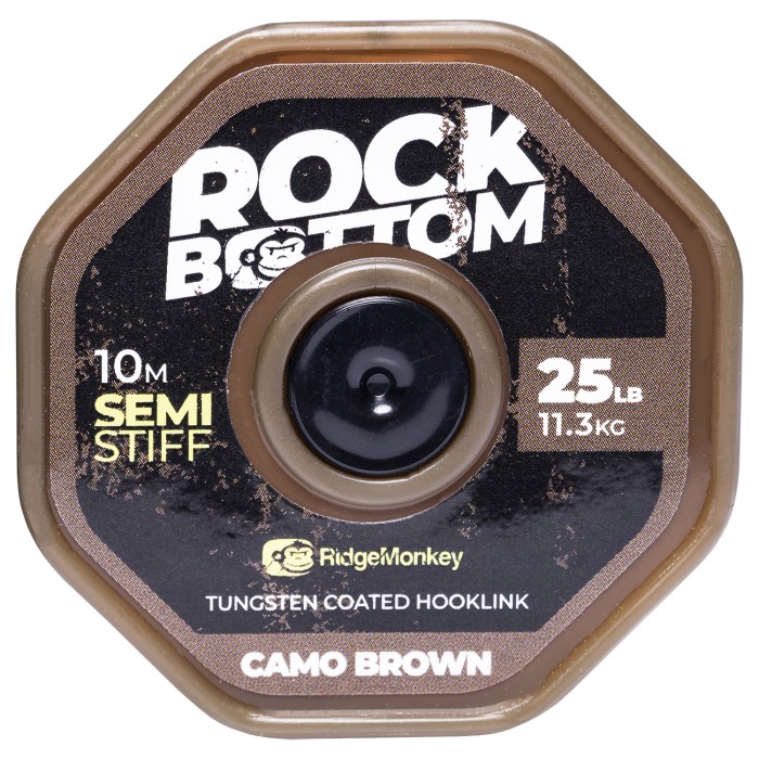 RidgeMonkey RM-Tec Rock Bottom Tungsten Coated Hooklink Semi Stiff Camo Brown