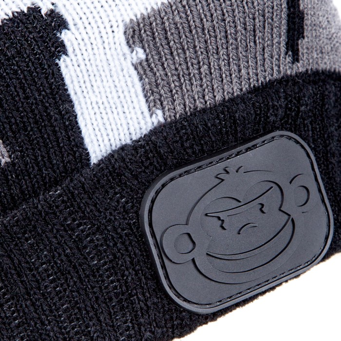 RidgeMonkey Camo Bobble Hat Black / White Logo