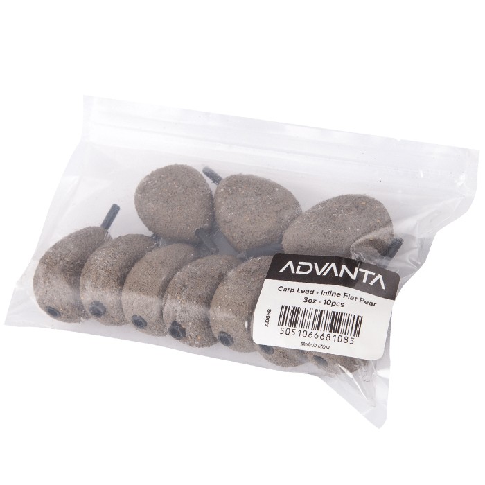 Advanta Inline Flat Pear Carp Fishing Lead - Pack of 10 2