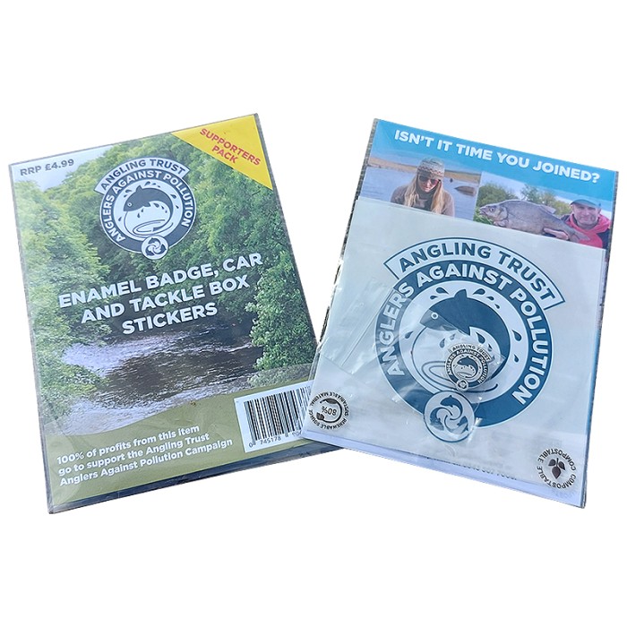 Anglers Against Pollution Enamel Badge, Car and Tackle Box Stickers