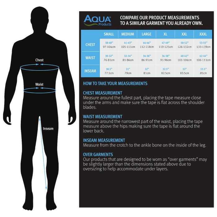 Aqua F12 Thermal Fishing Jacket Size Guide