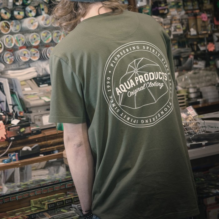 Aqua Products Big Logo Khaki T-Shirt In Use 2