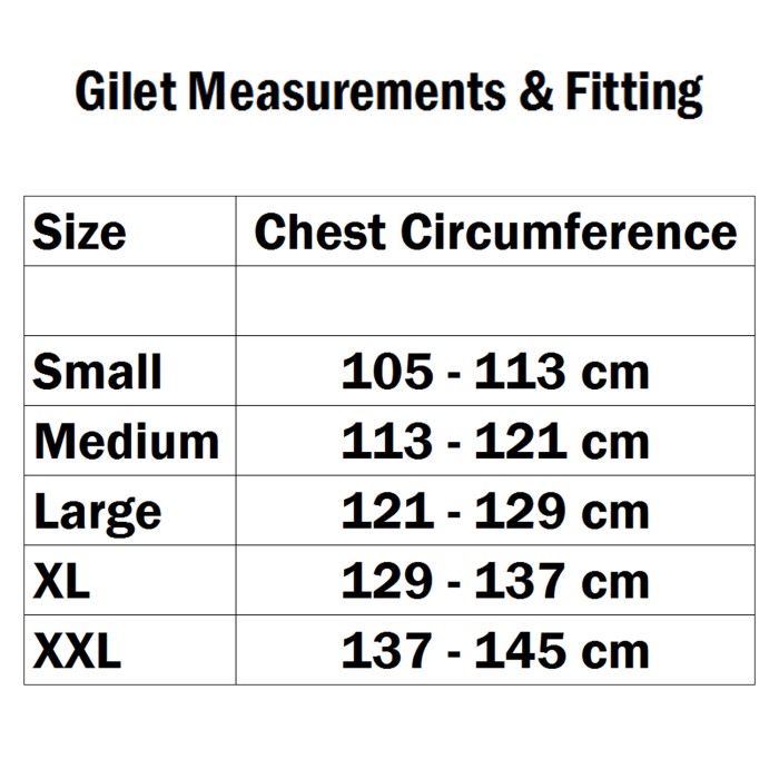 Aqua Products High Neck Hooded Gilet Size Guide