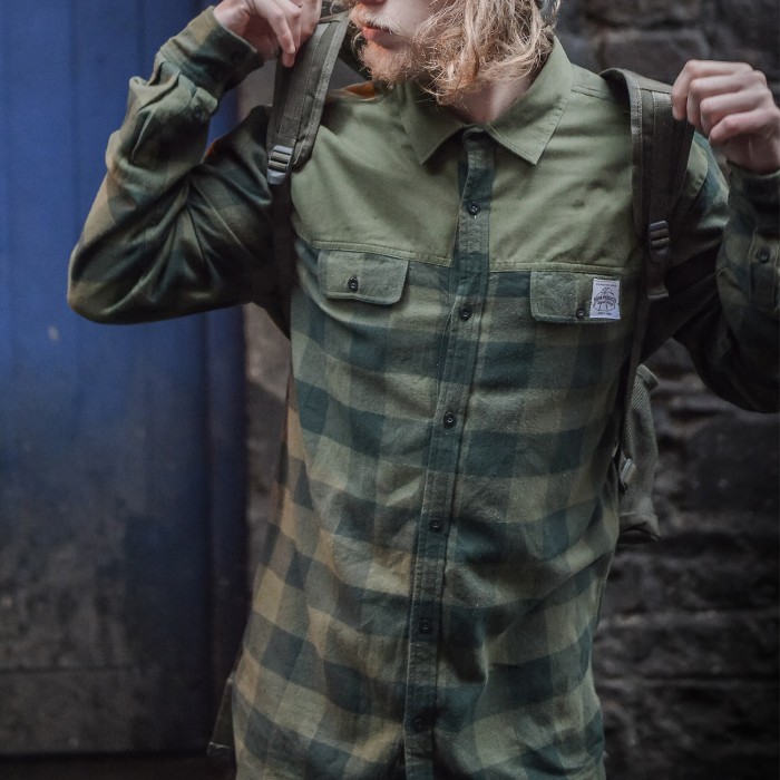 Aqua Products LS Green Check Flannel Shirt In Use 3