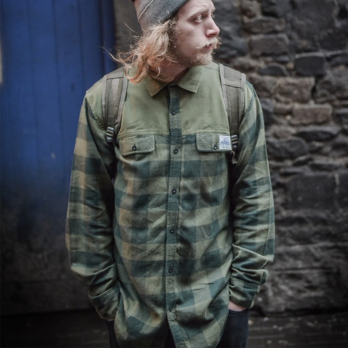 Aqua Products LS Green Check Flannel Shirt In Use 1